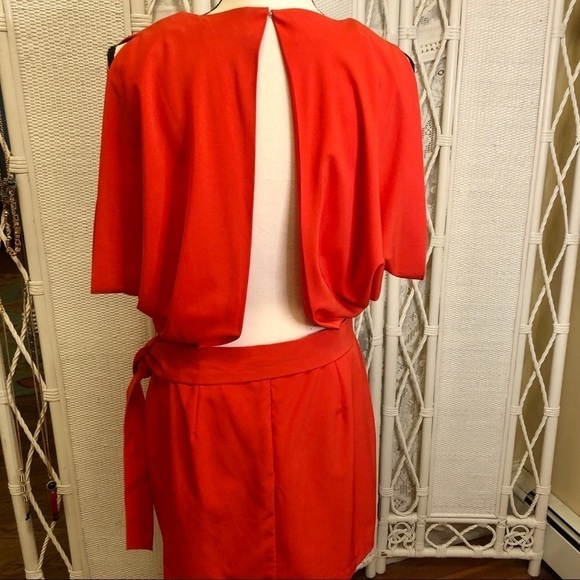 Ark & Co. Dress Coral Orange Open Back Mini Wide Sash Dolman Sleeve size Large - Picture 9 of 16